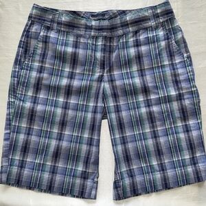 IZOD Chino Blue & Green Preppy Plaid Bermuda Golf Shorts 11” Inseam Cotton